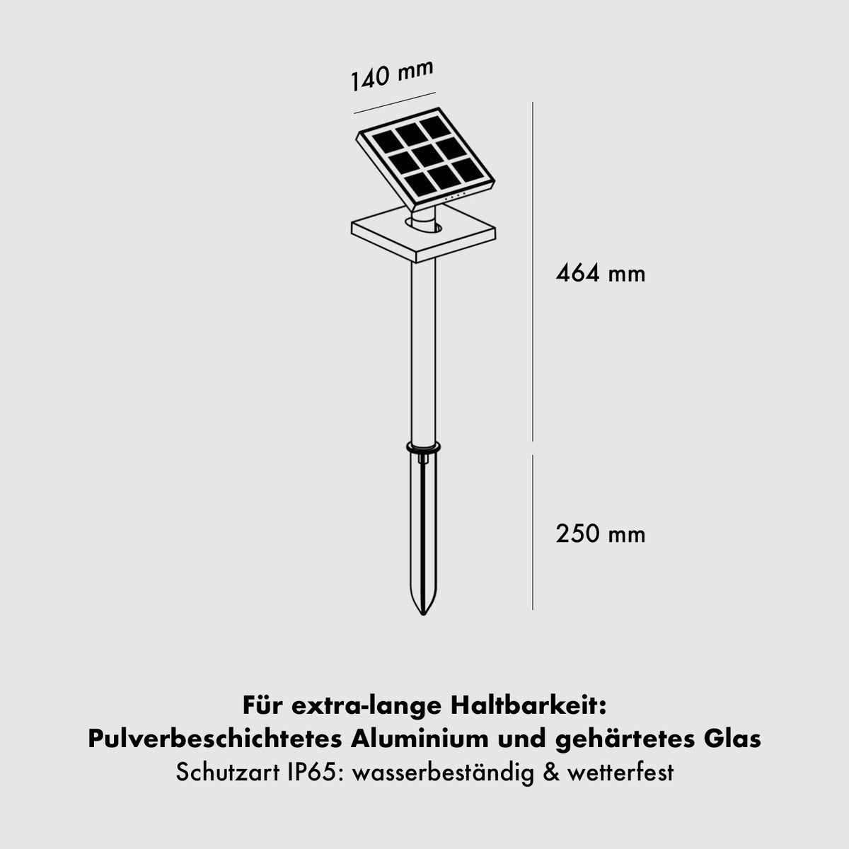 Die Spezifikationen der Klewe Heliostepper Akku-Solarleuchte für Garten und Terrasse