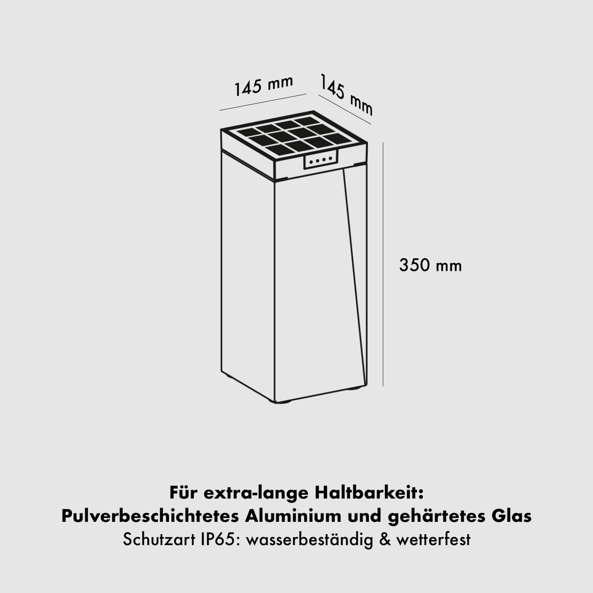 Die Abmessungen der Klewe Milio Side und Milio Full Akku-Solarleuchte für den Garten