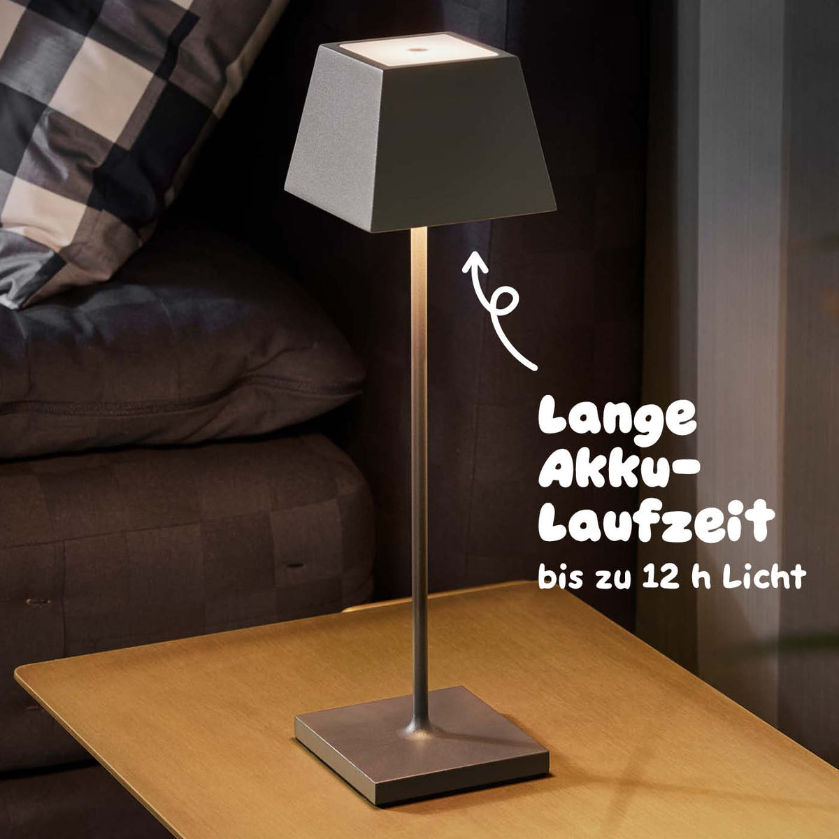 Lange Akku-Laufzeit: Sigor Nuindie Akku-Tischleuchte, eckig in #Farbe_Graphitgrau