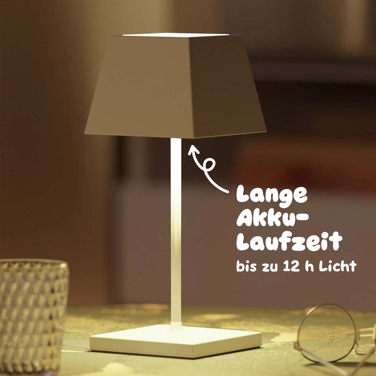 Lange Akkulaufzeit: Sigor Nuindie Mini Akku-Tischleuchte, eckig in #Farbe_Schneeweiss