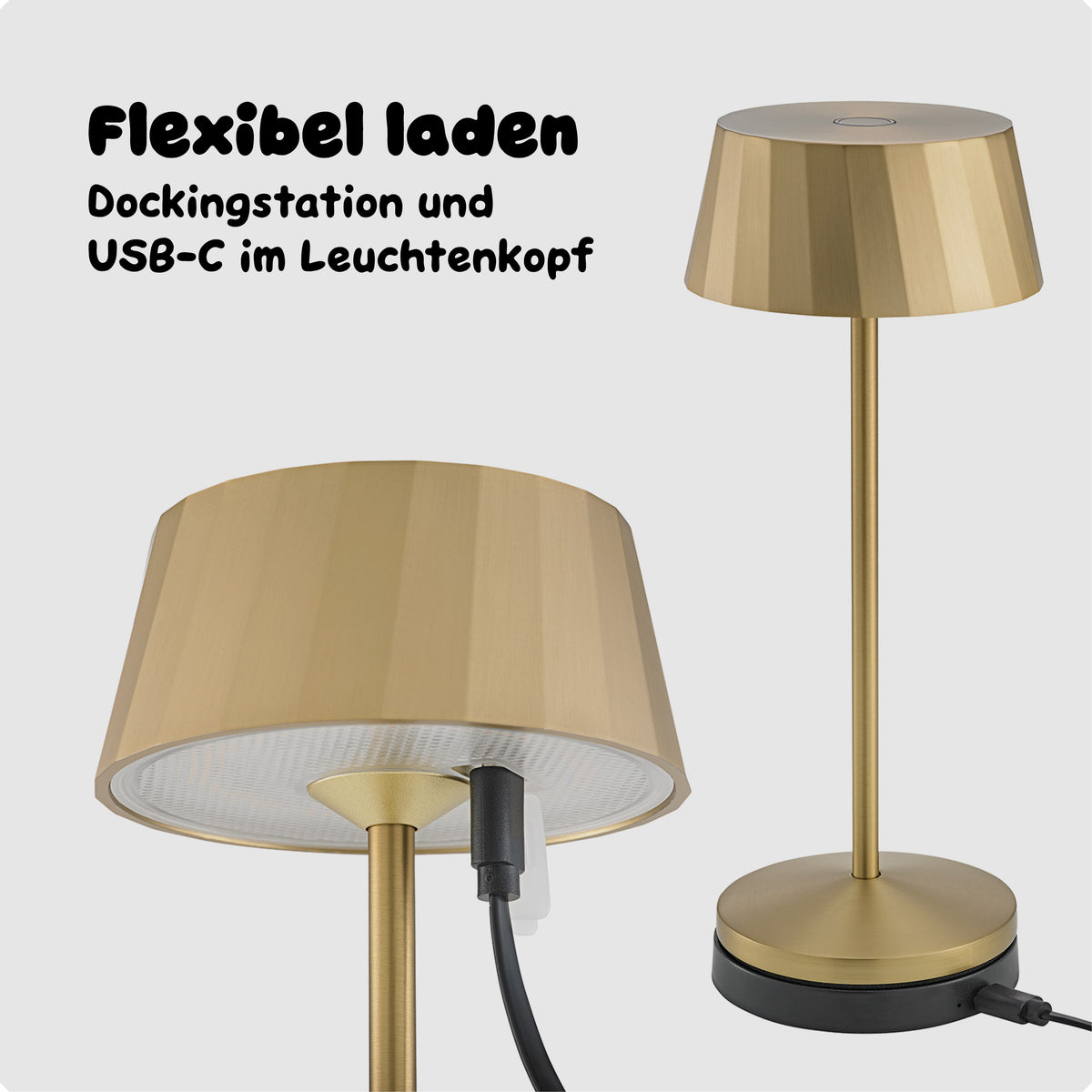 Die Sigor Facetta kann per Dockingstation oder USB-C geladen werden #Farbe_Gold
