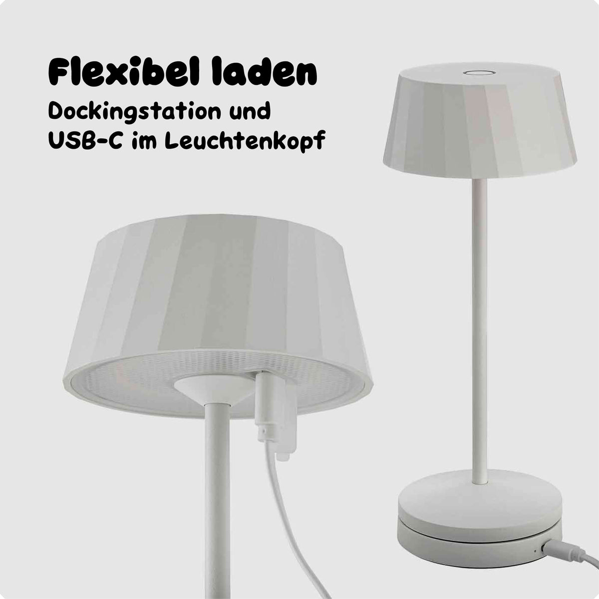 Die schneeweisse Sigor Facetta kann per Dockingstation oder USB-C geladen werden #Farbe_Schneeweiss