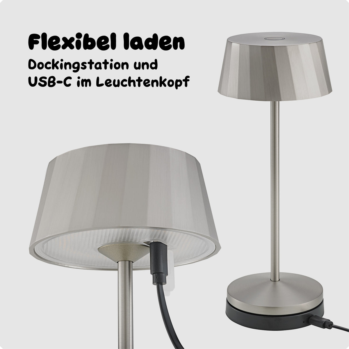 Die Sigor Facetta kann per Dockingstation oder USB-C geladen werden #Farbe_Silber