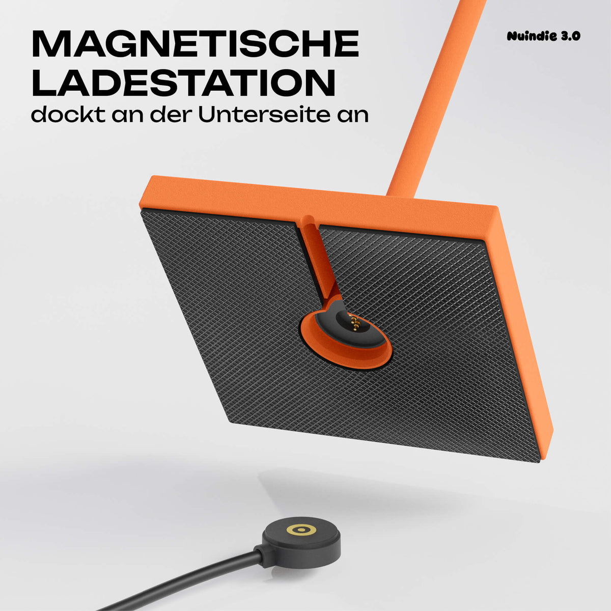 Einfach zu laden: Sigor Nuindie 3.0 Akku-Tischleuchte mit dem magnetischen Ladestecker in #Farbe_Glutorange