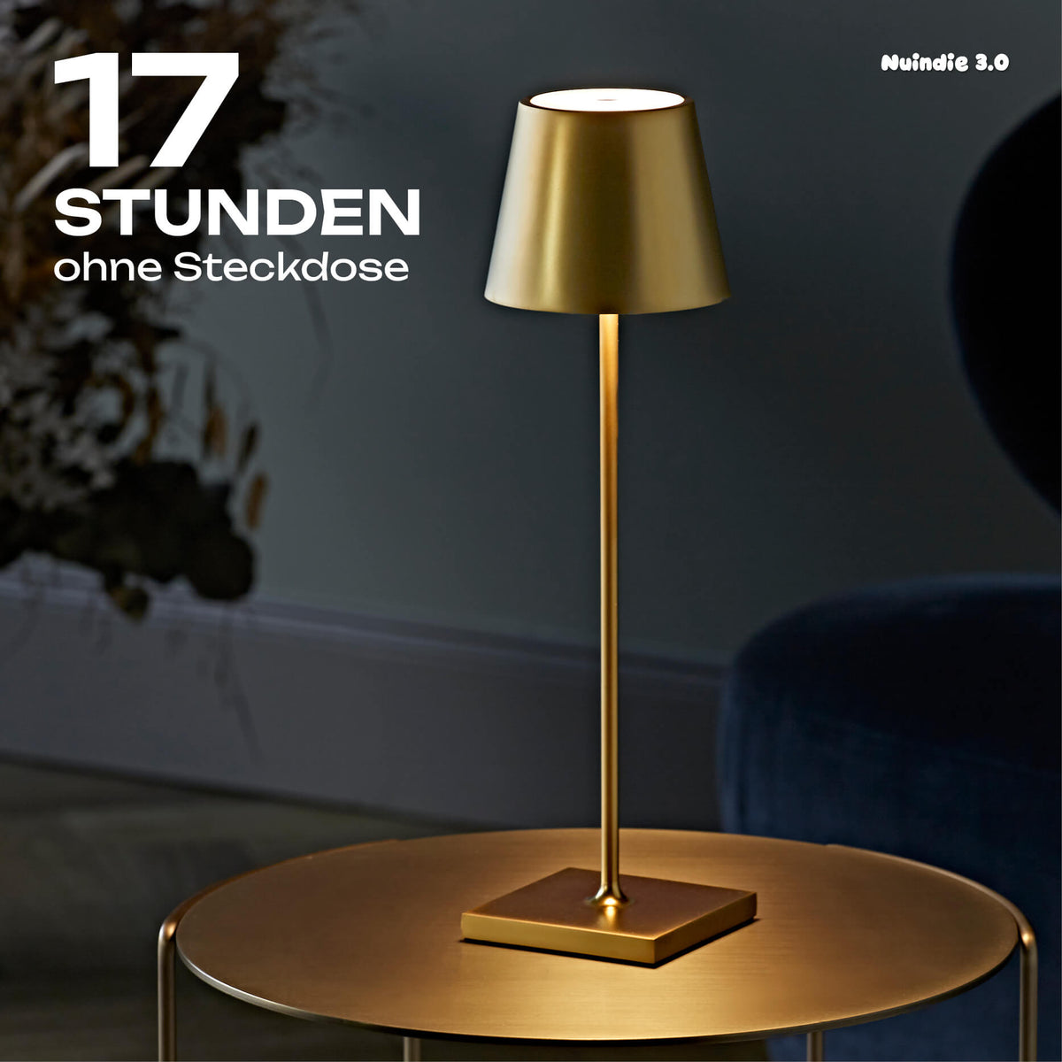17 Stunden Akku-Laufzeit: Sigor Nuindie 3.0 Akku-Tischleuchte in #Farbe_Goldfarben