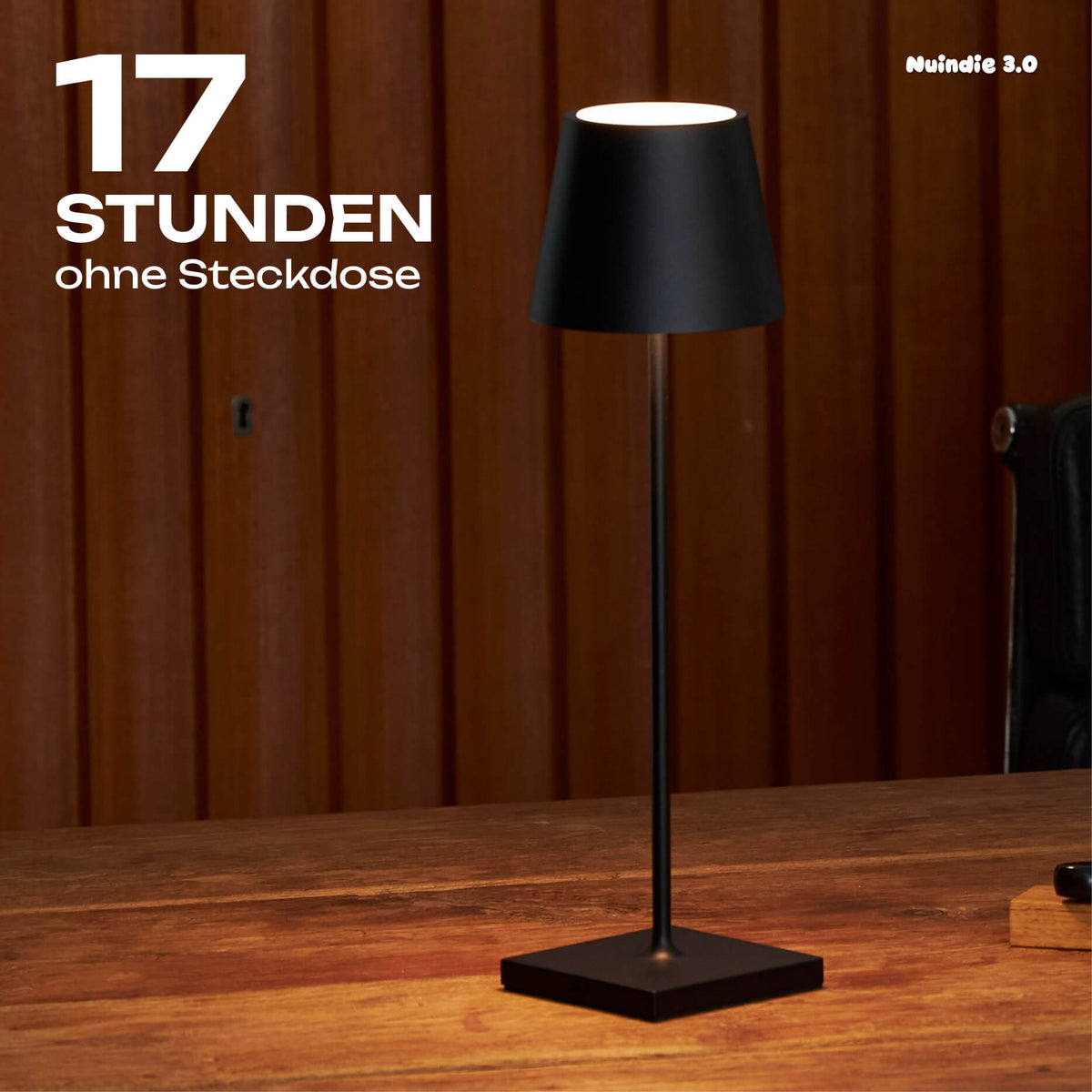 17 Stunden Licht: Sigor Nuindie 3.0 Akku-Tischleuchte in #Farbe_Nachtschwarz