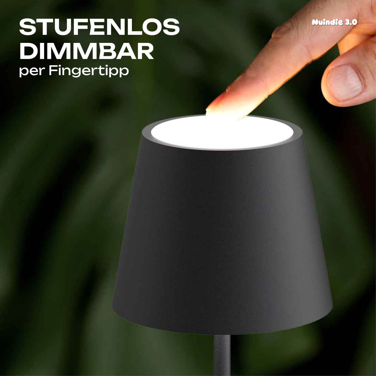 Stufenlos dimmbar: Sigor Nuindie 3.0 Akku-Tischleuchte in #Farbe_Nachtschwarz