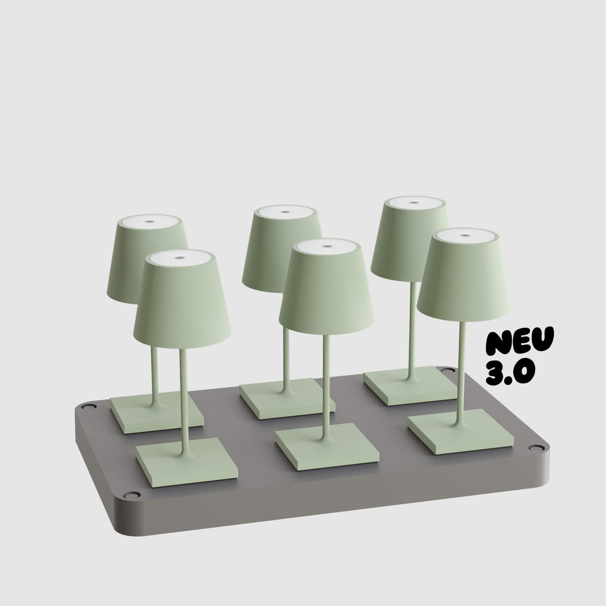 6er Bundle der Sigor Nuindie 3.0 Mini Akku-Tischleuchte mit Ladestation in #Farbe_Salbeigrün