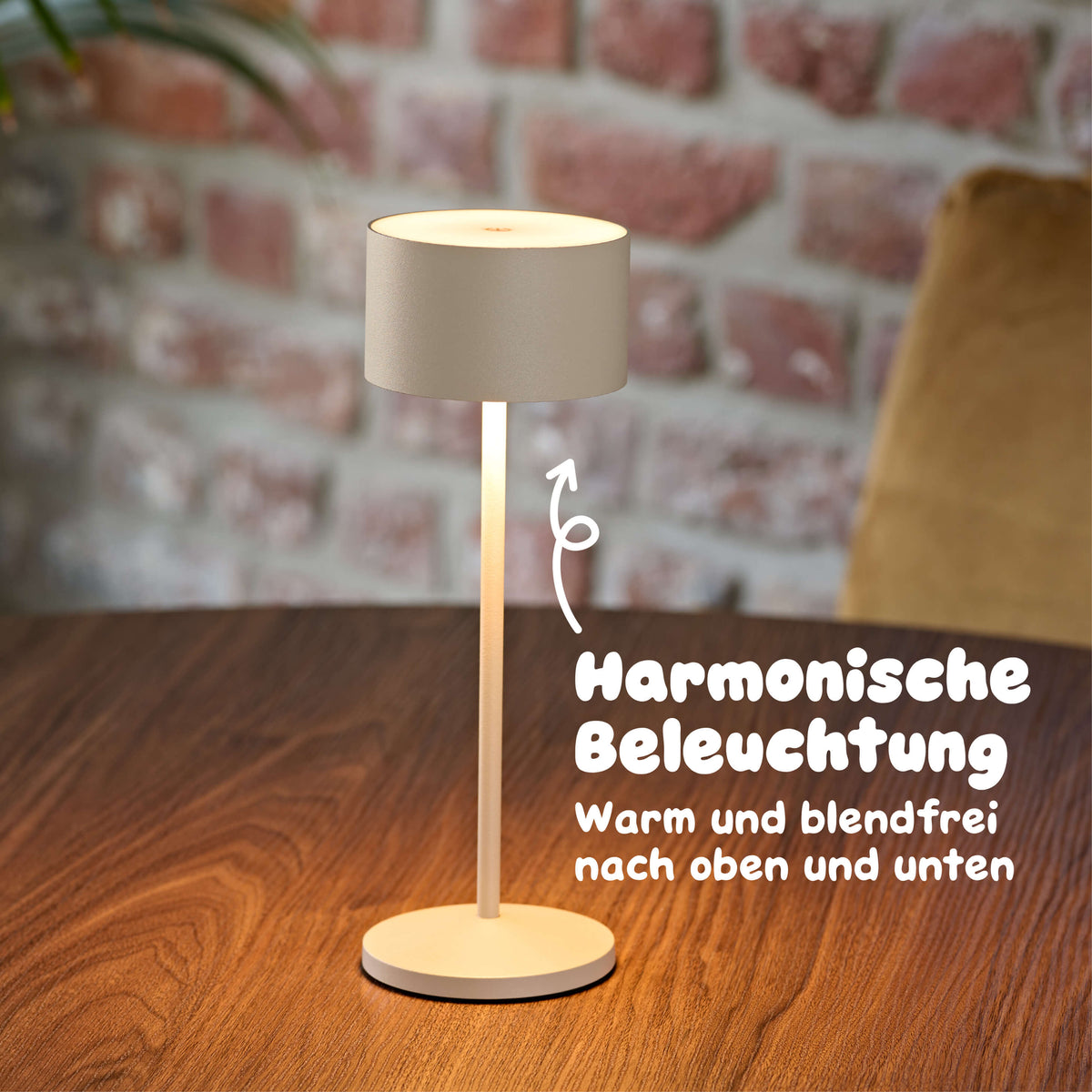 Sigor Veluna Remote Akku-LED-Tischleuchte strahlt warmes blendfreies Licht nach oben und unten für angenehme Beleuchtung #Farbe_Dünenbeige