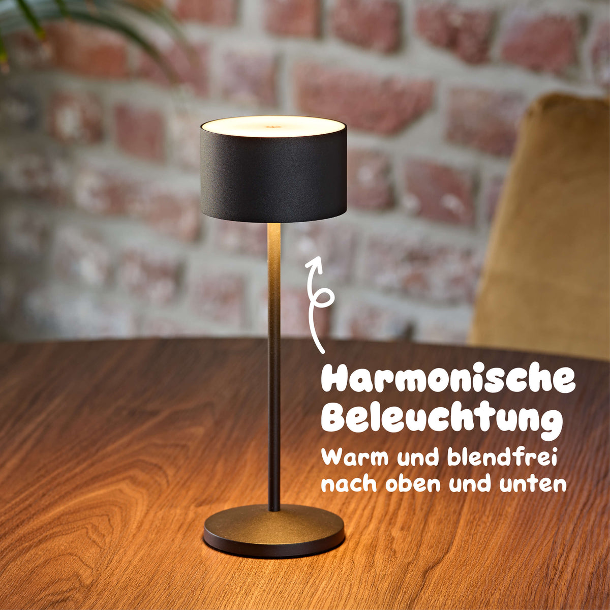 Sigor Veluna Remote Akku-LED-Tischleuchte strahlt warmes blendfreies Licht nach oben und unten für angenehme Beleuchtung #Farbe_Nachtschwarz