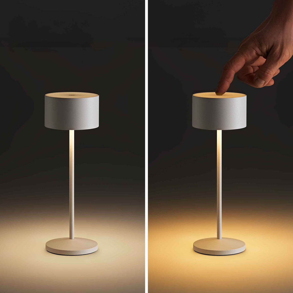 Sigor Veluna LED-Tischleuchte mit FLEXmood-Technologie wechselt per Touch zwischen 2700K Warmweiss und 2200K Warmweiss extra für anpassbare Lichttemperaturen im Gastronomiebetrieb