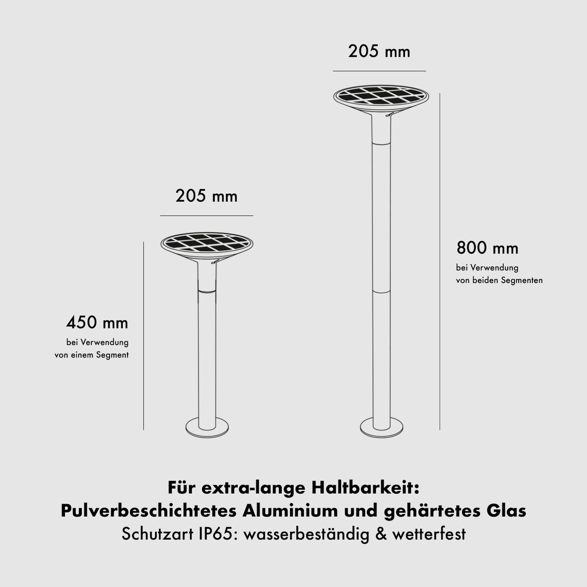In zwei Höhen montierbar: Klewe Keope Ground Akku-Laterne solarbetrieben für den Garten in 45 cm oder 80 cm Höhe