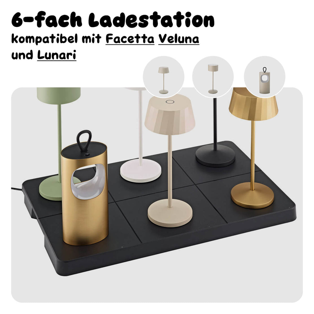 Kompatibilität des Sigor Multichargers für Facetta, Veluna und Lunari (6-fach)
