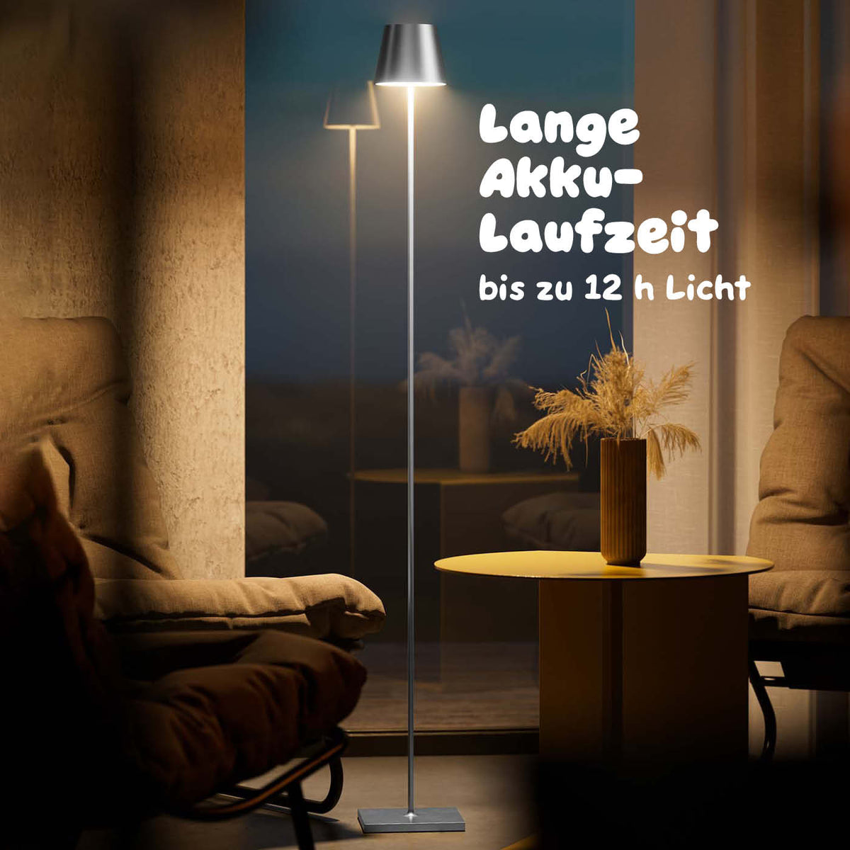 Lange Akkulaufzeit: Sigor Nuindie Akku-Stehleuchte in #Farbe_Silber