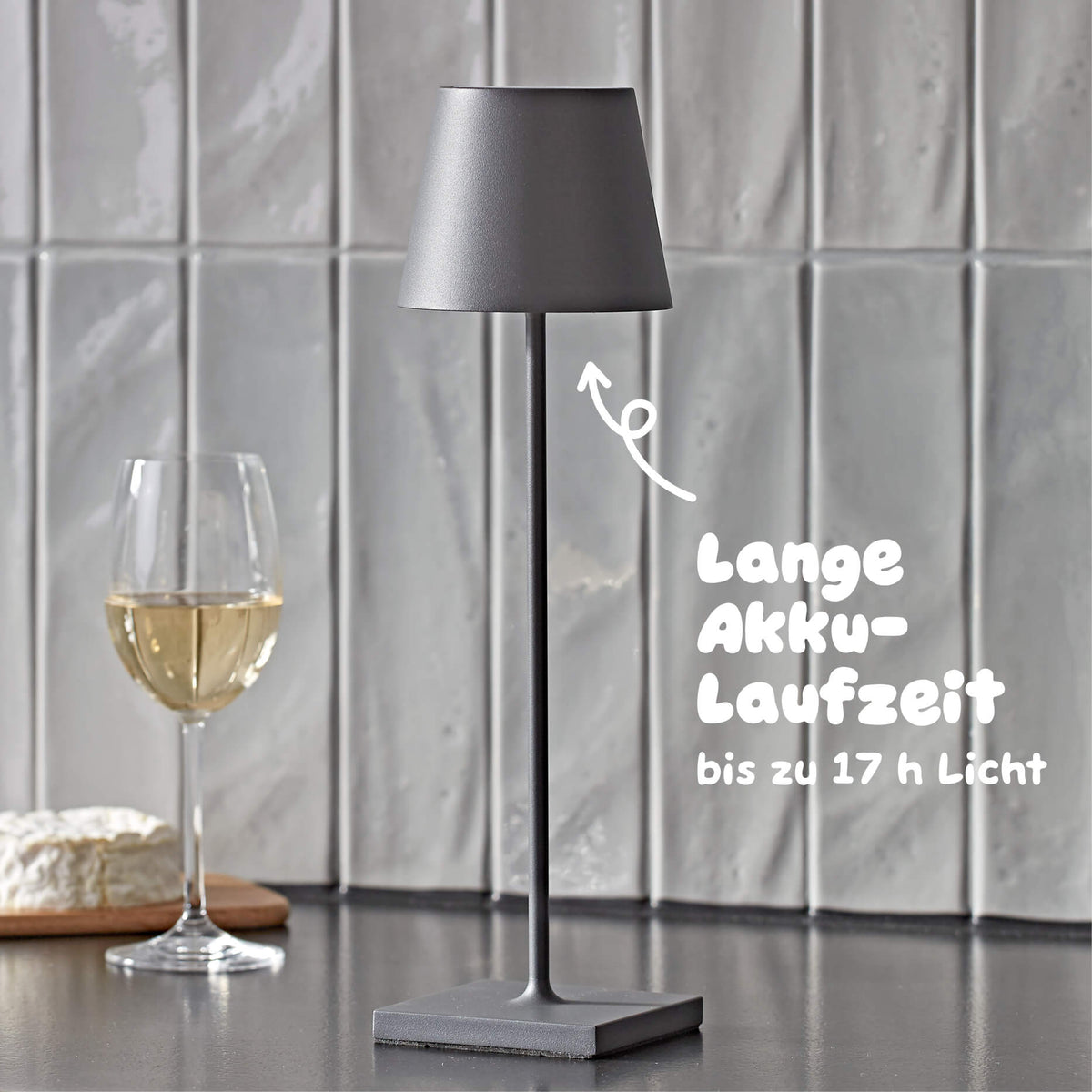 Bis zu 12 Stunden Licht: Sigor Nuindie Akku-Tischleuchte in #Farbe_Graphitgrau
