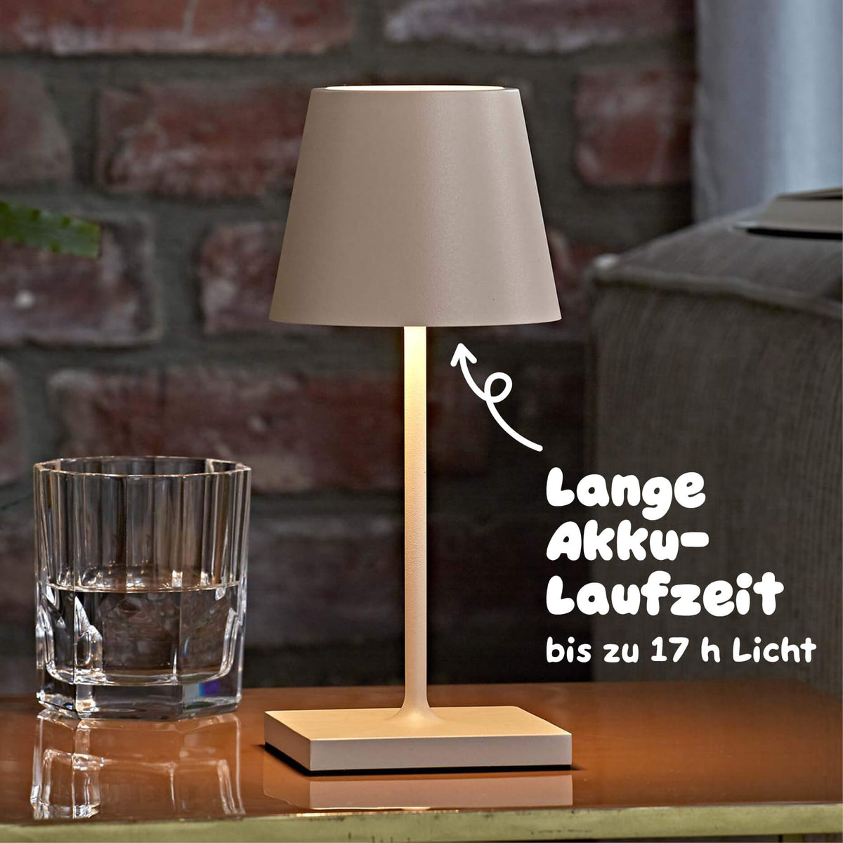 Lange Akkulaufzeit: Sigor Nuindie Mini Akku-Tischleuchte in #Farbe_Dünenbeige