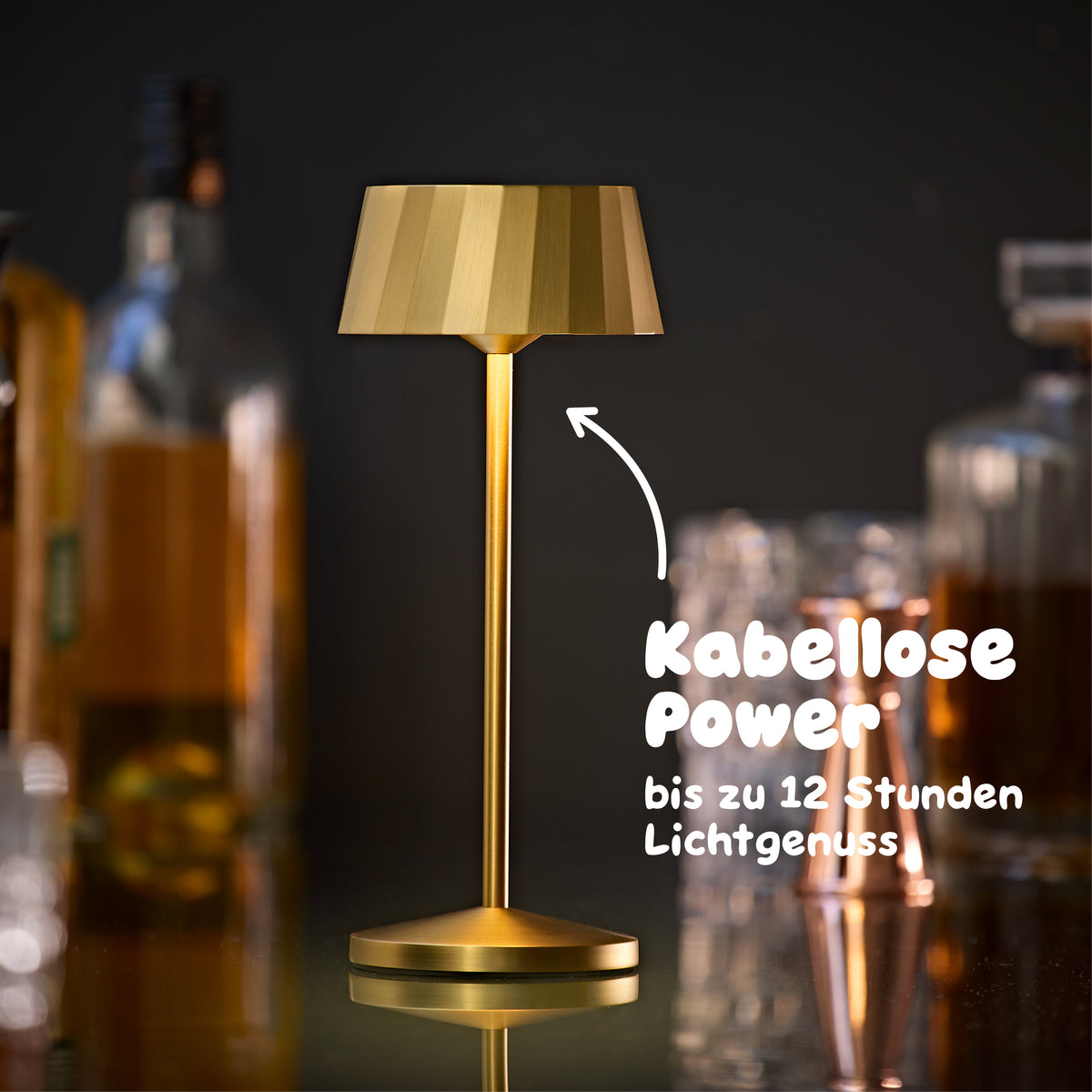 Sigor Facetta Akku-Tischleuchte mit 12 Stunden Laufzeit - kabellose LED-Leuchte dimmbar für Wohnzimmer Garten Terrasse Balkon #Farbe_Gold