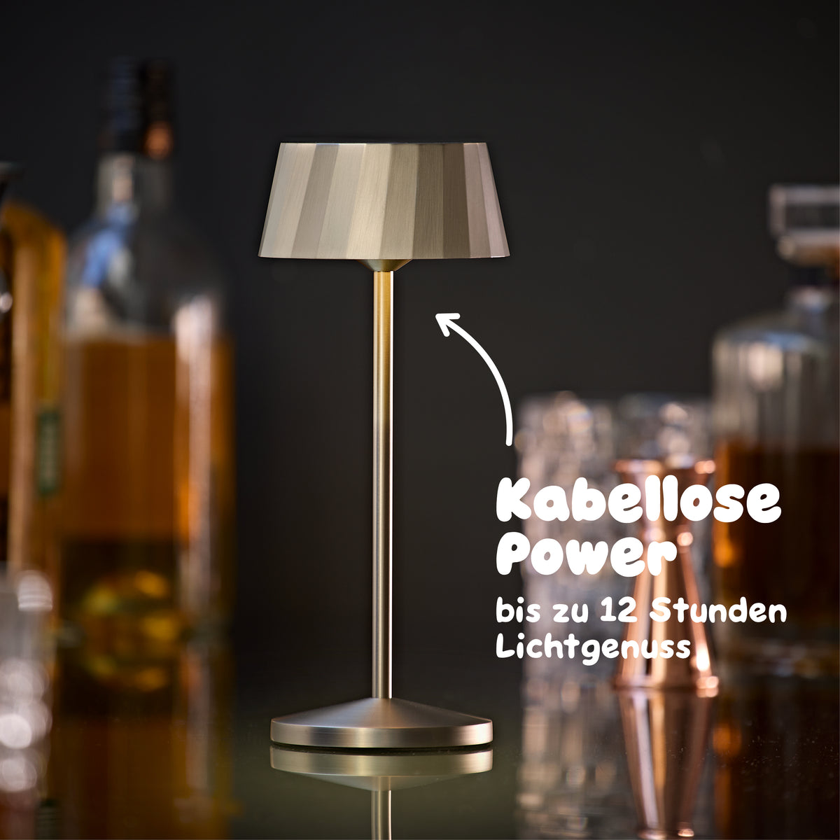 Sigor Facetta Akku-Tischleuchte mit 12 Stunden Laufzeit - kabellose LED-Leuchte dimmbar für Wohnzimmer Garten Terrasse Balkon #Farbe_Silber