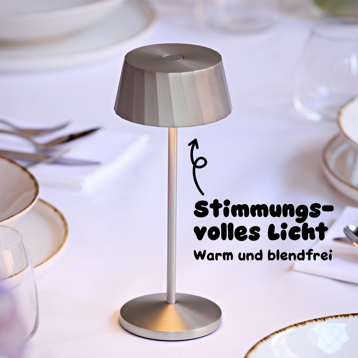 Sigor Facetta Tischleuchte mit warmem blendfreiem Licht nach unten #Farbe_Silber