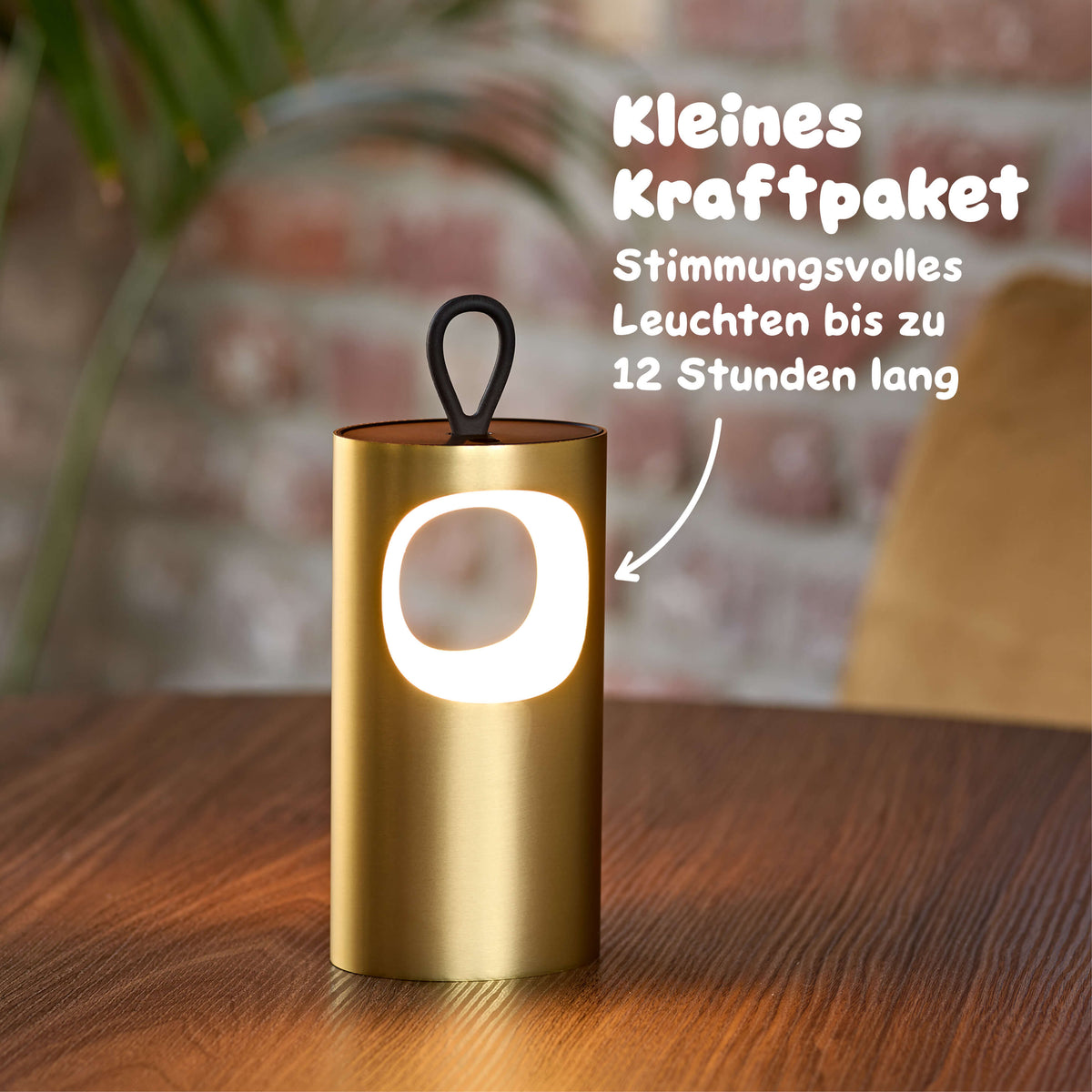 Die Sigor Lunari Akku-LED-Tischleuchte leuchtet kompakt und kraftvoll bis zu 12 Stunden lang mit stimmungsvollem Licht #Farbe_Gold 
