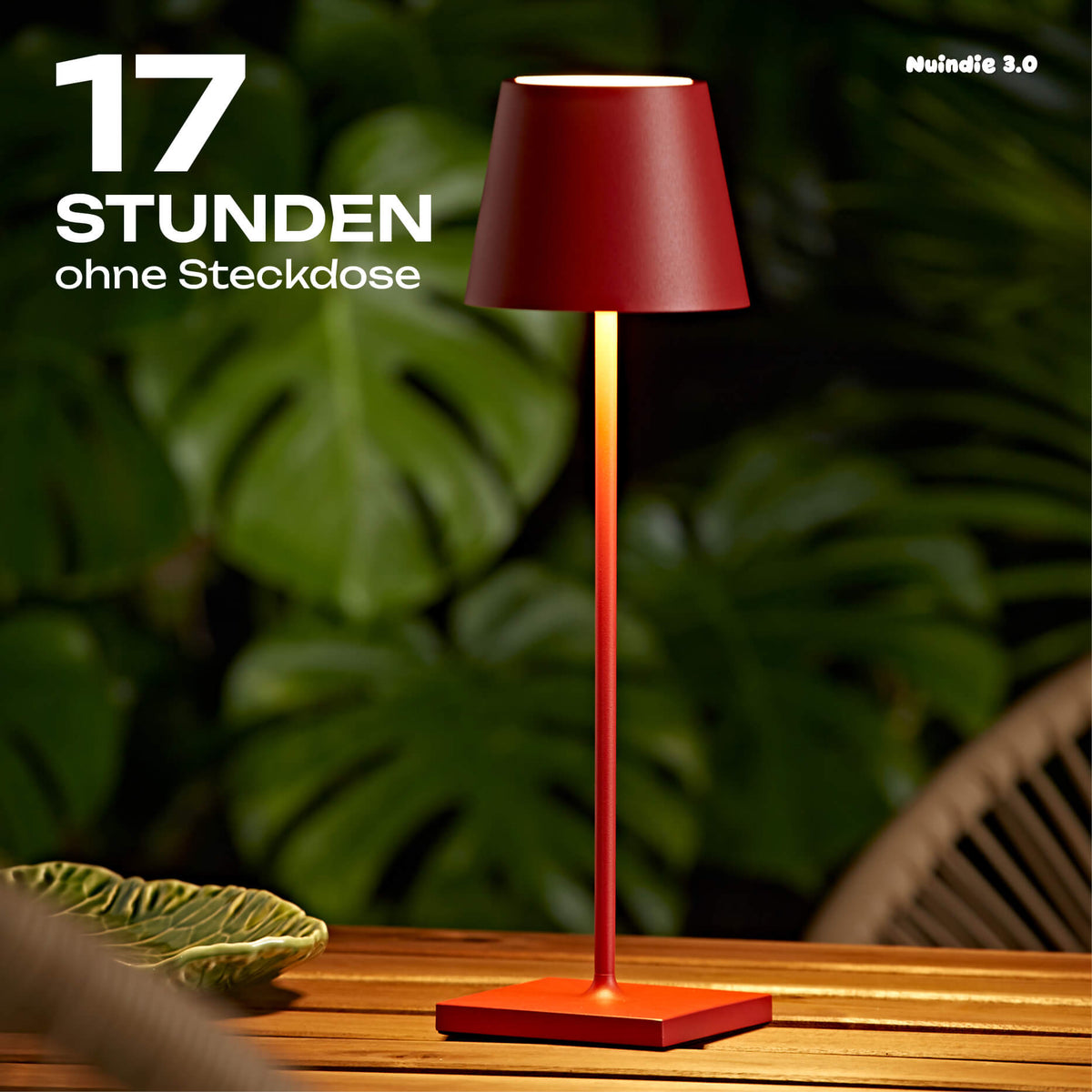 17 Stunden Akku-Laufzeit: Sigor Nuindie 3.0 Akku-Tischleuchte in #Farbe_Feuerrot