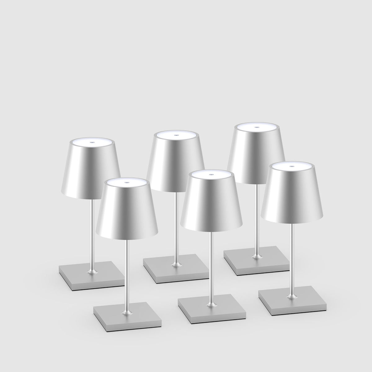Sigor Nuindie Mini Akku-Tischleuchte, eloxiert als 6er-Bundle für Gastronomie in #Farbe_Silber