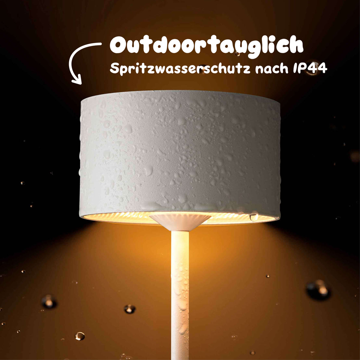 Sigor Veluna Remote Akku-Leuchte mit IP44 Zertifizierung ist spritzwassergeschützt und damit voll outdoortauglich