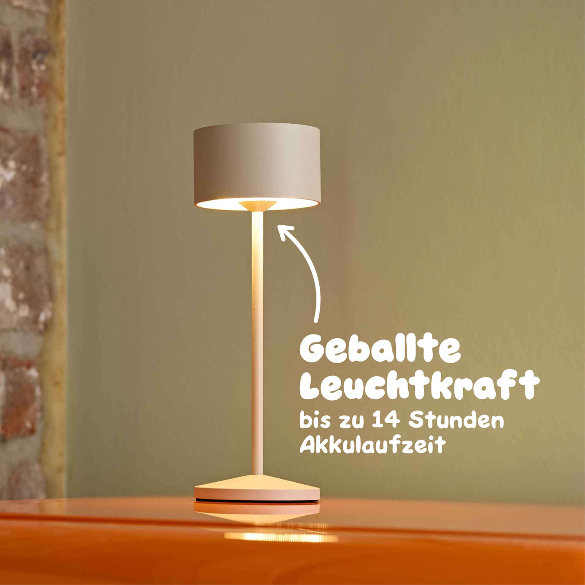 Sigor Veluna Remote Akku-Tischleuchte mit bis zu 14 Stunden Laufzeit - kabellose LED-Leuchte dimmbar für Wohnzimmer, Garten, Terrasse oder Balkon #Farbe_Dünenbeige