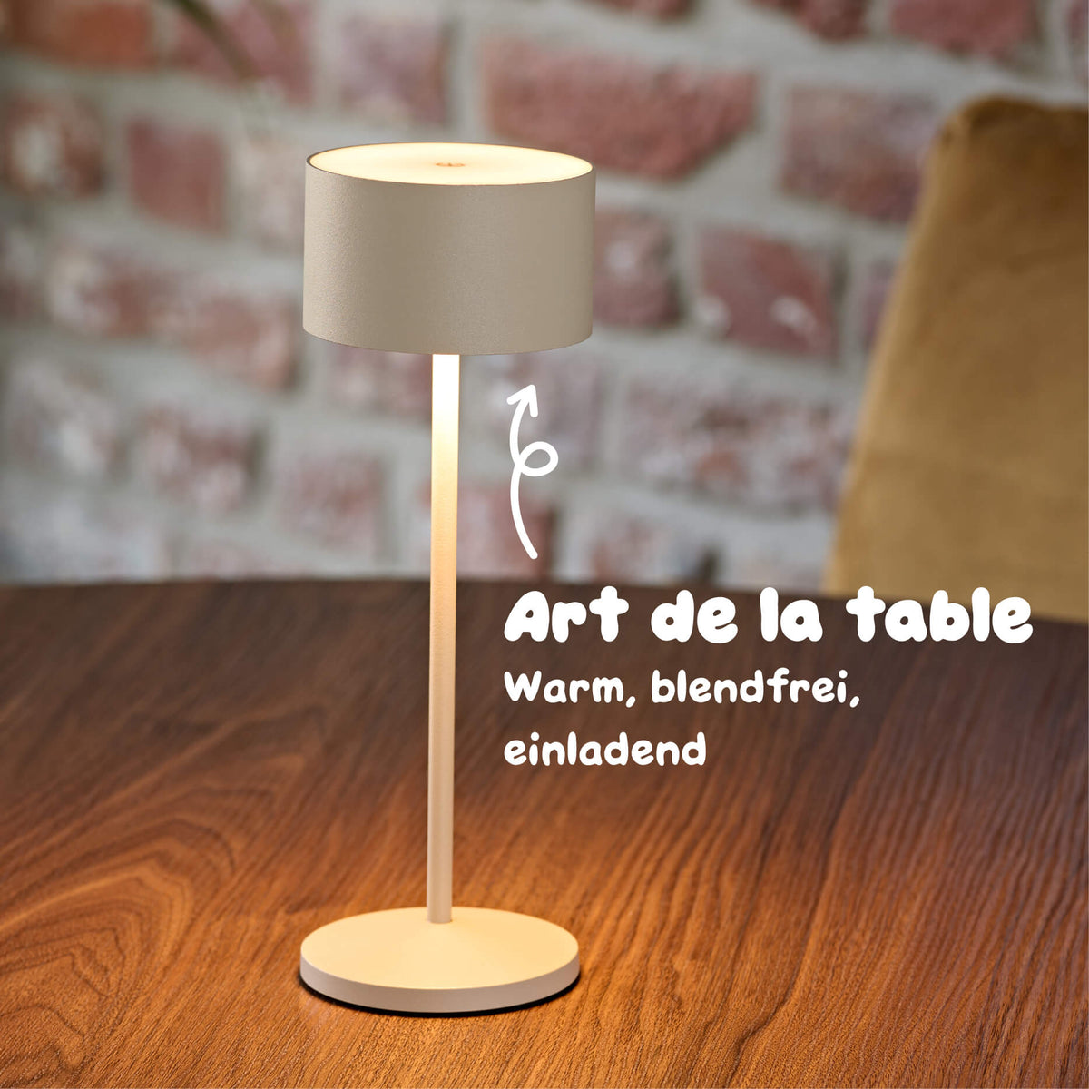 Sigor Veluna Remote Akku-LED-Tischleuchte strahlt warmes blendfreies Licht nach oben und unten für angenehme Beleuchtung #Farbe_Dünenbeige