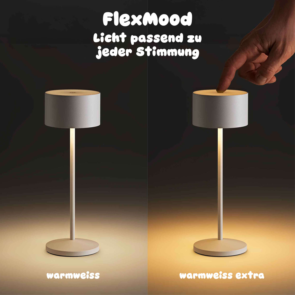 Die Sigor Veluna Remote bietet mit FlexMood zwei Lichtstimmungen. Zur Wahl stehen 2700 K für warmweisses Licht und 2200 K für besonders gemütliches Licht, gesteuert per Touch.