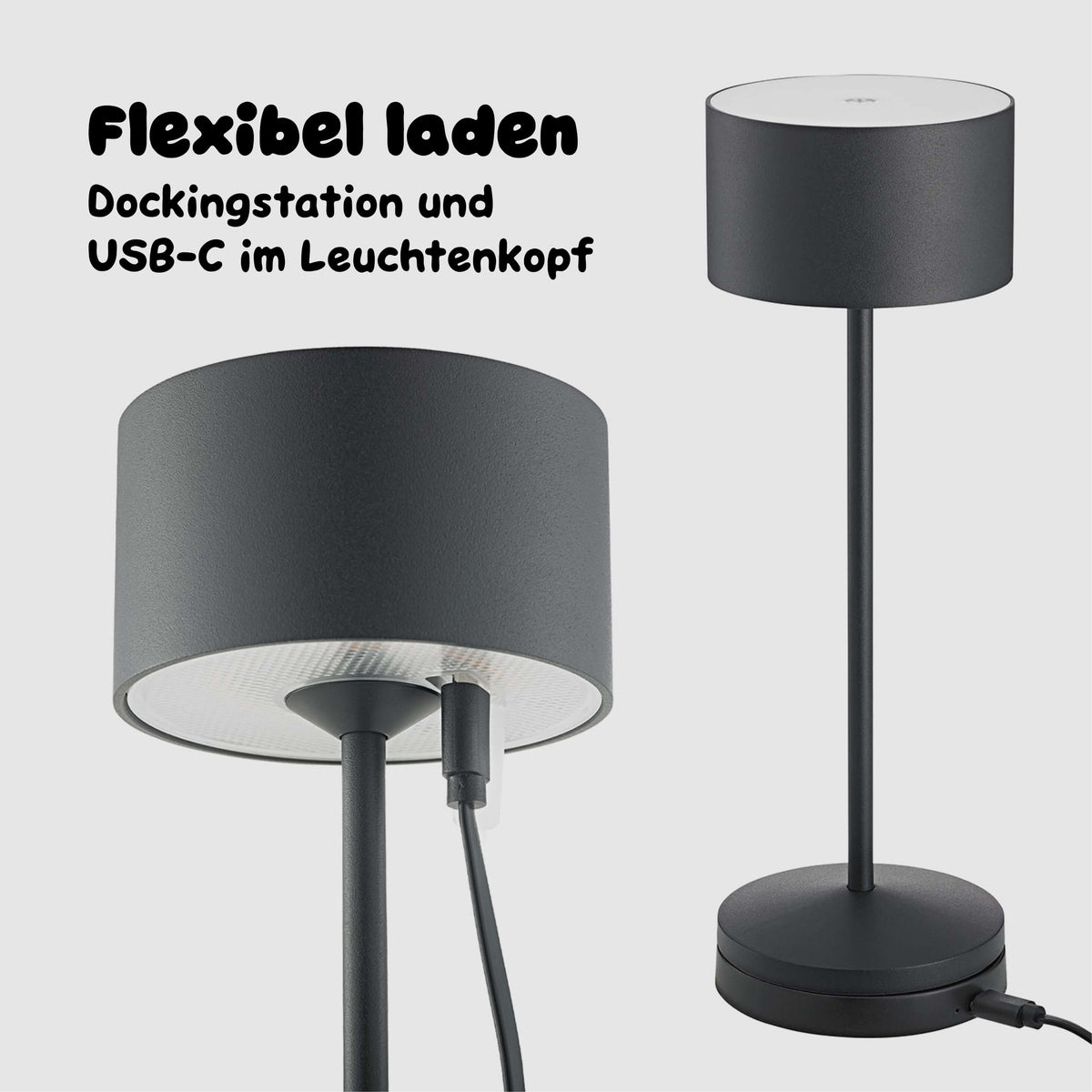 Die nachtschwarze Sigor Veluna Remote kann per Dockingstation oder USB-C geladen werden #Farbe_Nachtschwarz